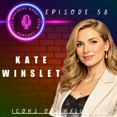 Portrait of a woman with blonde hair, wearing earrings and a black top, with a microphone logo.