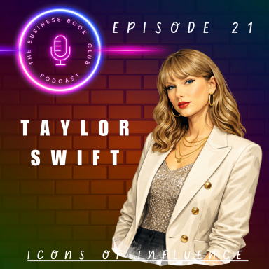 Podcast episode featuring Taylor Swift with a stylish outfit and vibrant background.