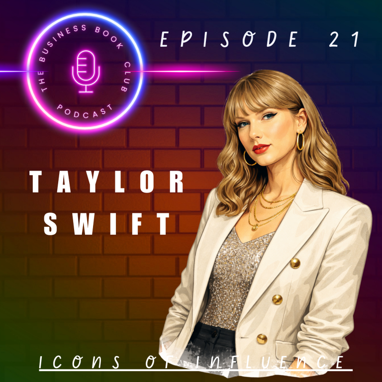 Podcast episode featuring Taylor Swift with a neon-themed background.