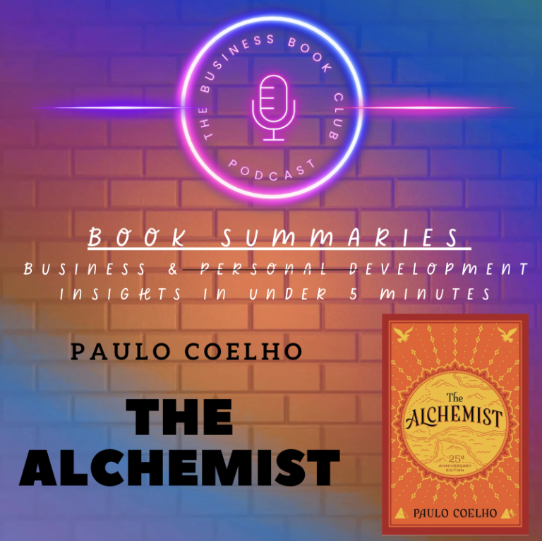 Podcast cover featuring "The Alchemist" by Paulo Coelho, with a vibrant gradient background.