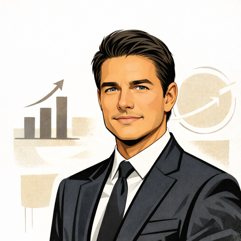 Smiling man with tousled hair wearing a suit, at a film premiere event. Tom Cruise AI Generated