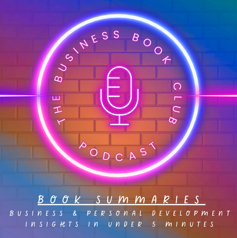 Logo for The Business Book Club Podcast featuring neon text and a microphone icon.