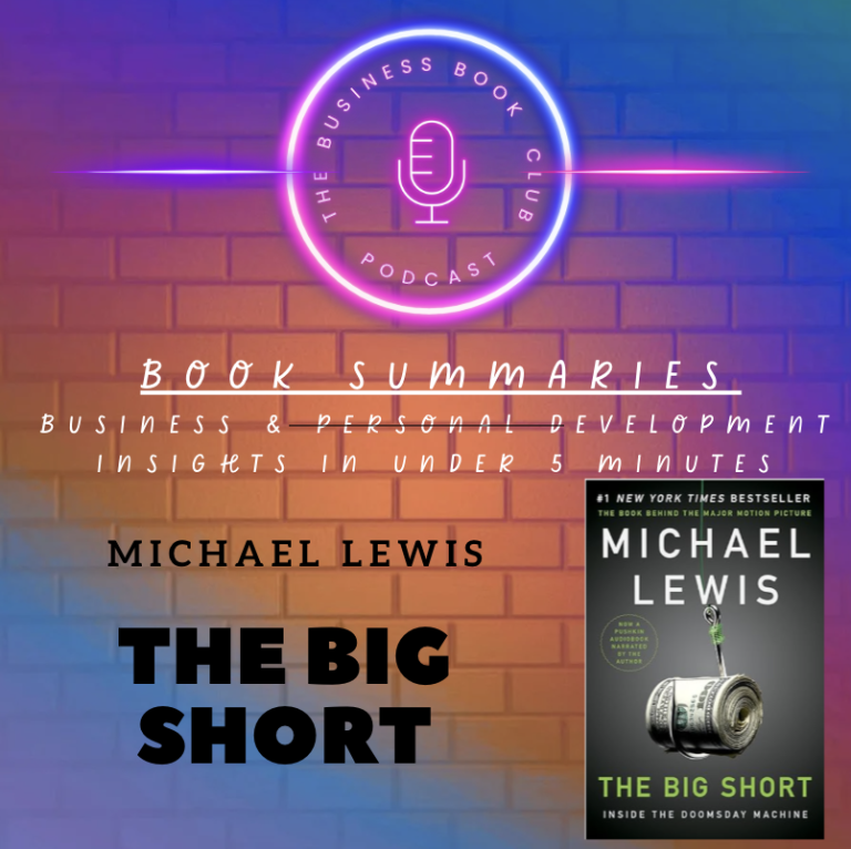 Cover of "The Big Short" by Michael Lewis with a podcast microphone and colourful background.