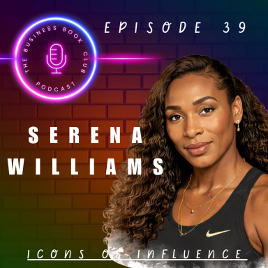 Podcast cover featuring Serena Williams, with bold text and a colourful background.