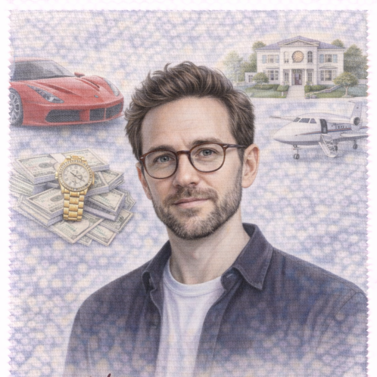 Smiling young man with light brown hair, wearing a grey sweater against a dark background. Andrew Wilkinson