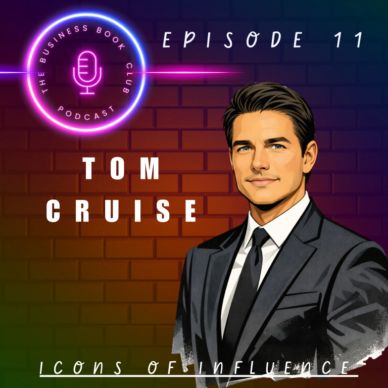 Portrait of a man in a suit with a microphone and text referencing a podcast episode.