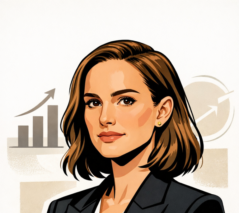 Professional woman with shoulder-length brown hair, wearing a blazer, in front of growth charts. AI Generated