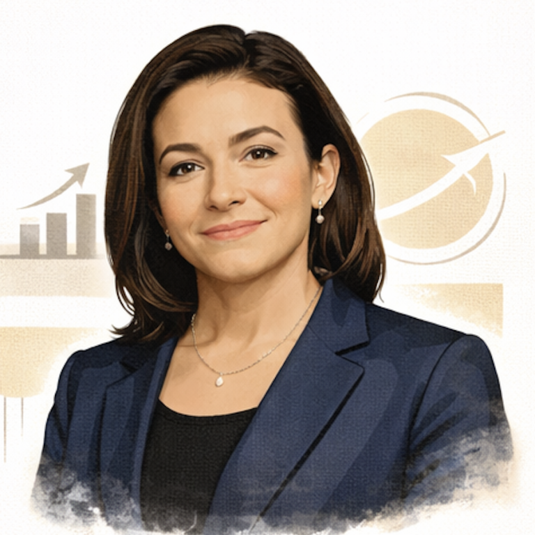 Woman in a black/blue outfit . Sheryl Sandberg AI generated