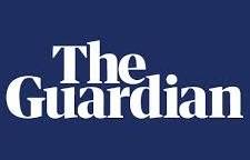 Logo of The Guardian on a blue background.