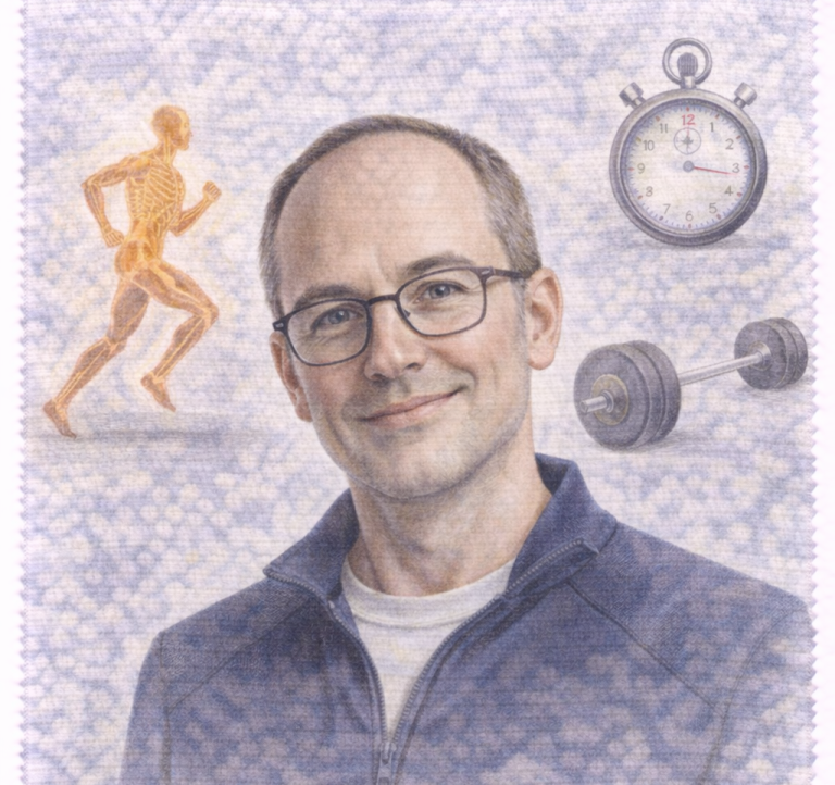 Smiling man in glasses wearing a checked shirt, standing outdoors with trees in the background. Steve Magness