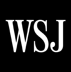 White "WSJ" letters on a black background, representing The Wall Street Journal logo.