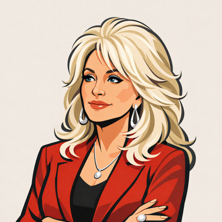 Stylised illustration of a woman with long blonde hair, wearing a red blazer. AI Generated