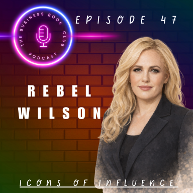 A promotional graphic featuring Rebel Wilson for a podcast episode titled "Icons of Influence."