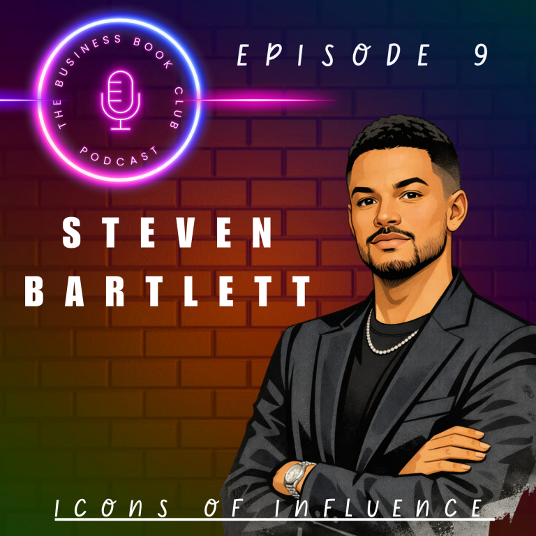 Portrait of Steven Bartlett promoting a podcast episode titled "Icons of Influence."