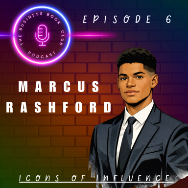 Illustration of Marcus Rashford in a suit, with a microphone logo and podcast title.