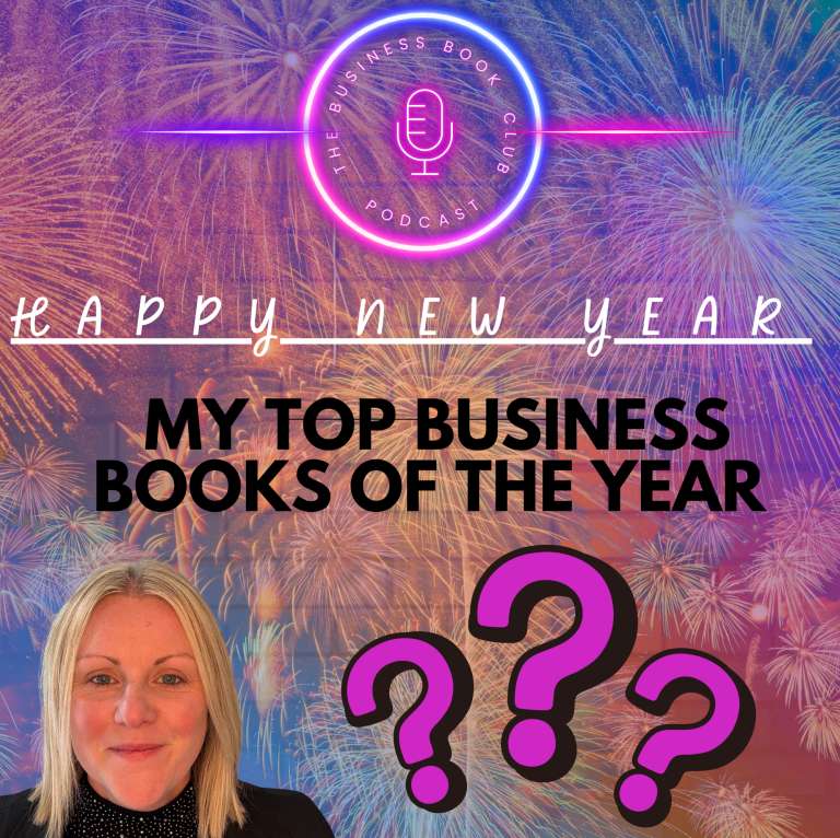 A woman celebrates New Year, highlighting her top business books with festive fireworks. Hannah Hally