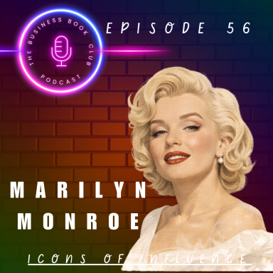 Marilyn Monroe smiling, with a microphone graphic and podcast episode details in the background.