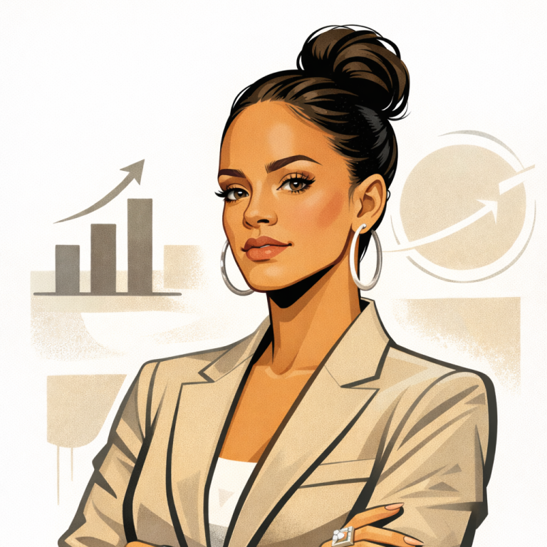 A woman with long dark hair, wearing a white lace outfit and statement earrings. Rihanna - ai generated