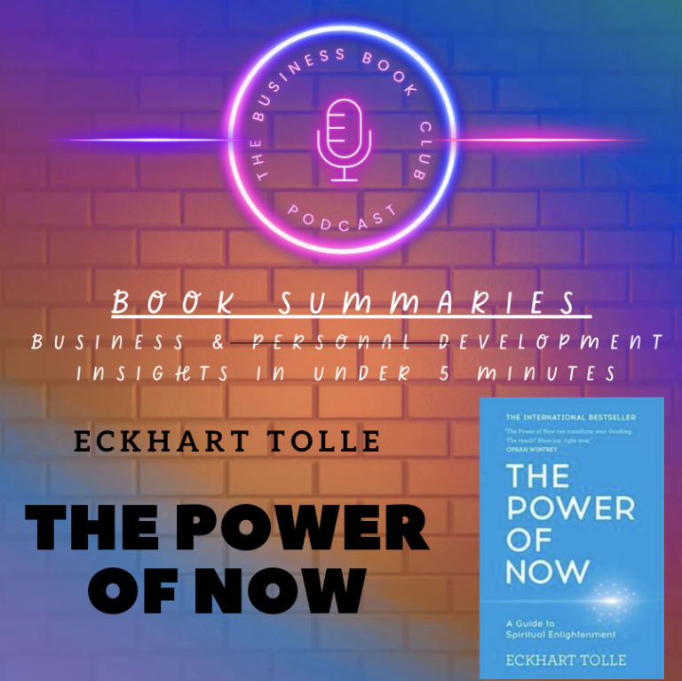 Podcast cover featuring "The Power of Now" by Eckhart Tolle with vibrant text and neon elements.